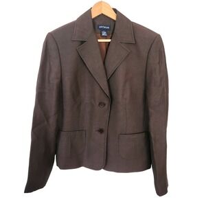 Ann Taylor Blazer Size 8 Brown Linen Rayon Blend‎ Two Button Career Jacket